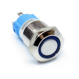 Waterproof Momentary Button - wodoodporny, okrągły przycisk chwilowy z podświetleniem LED, 12mm (niebieski)