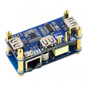 PoE/ETH/USB HUB HAT - 3-port USB 2.0 HUB with RJ45 (PoE) connector for Raspberry Pi Zero