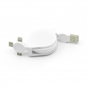 Kabel USB 3w1 USB A - microUSB/USB Typ C/Lightning biały