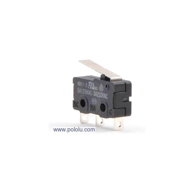 Pololu 1402 - Snap-Action Switch with 16.7mm Lever: 3-Pin, SPDT, 5A Pololu 1402 - Snap-Action Switch with 16.7mm Lever: 3-Pin, SPDT, 5A